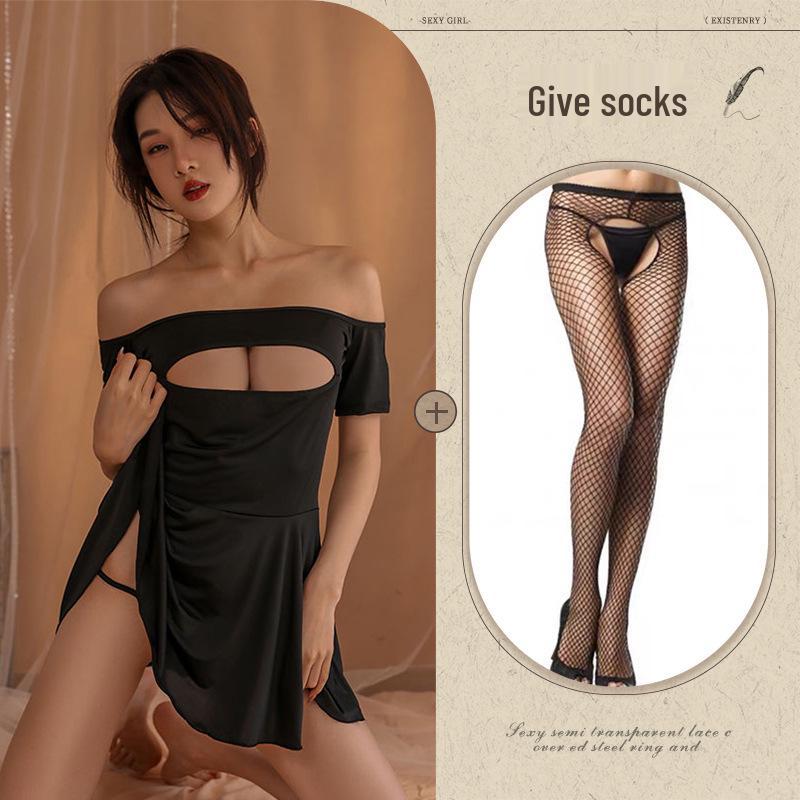 Sexy Splicing Lingerie Set: Hollow-Out Pajamas Nightgown