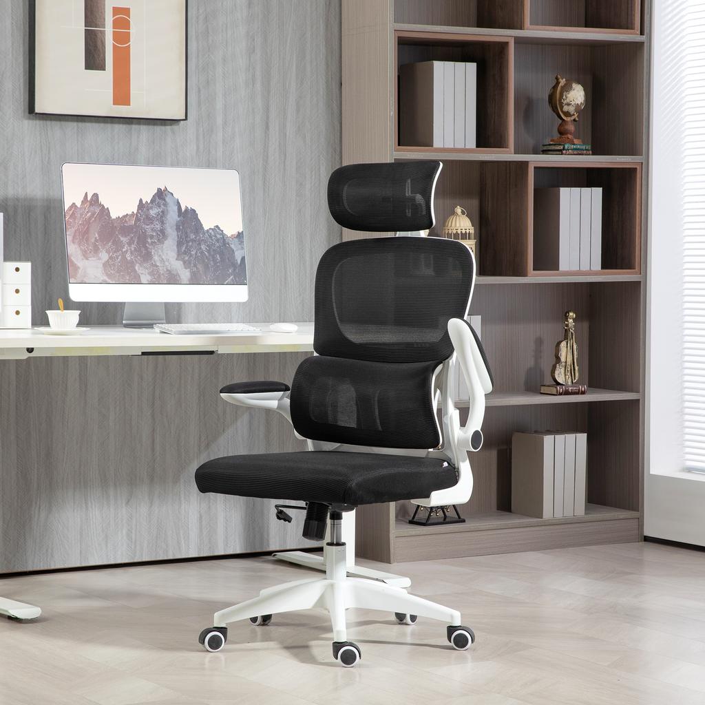 Swivel Office Chair with Adjustable Headrest and Height, Flip-Up Armrests and Tilt, Black