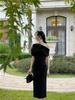 Off-the-shoulder Dress Women's Spring and Summer Waist and Thin Temperament Pleated Skirt French One-word Shoulder Sexy Small Dress Long Dress