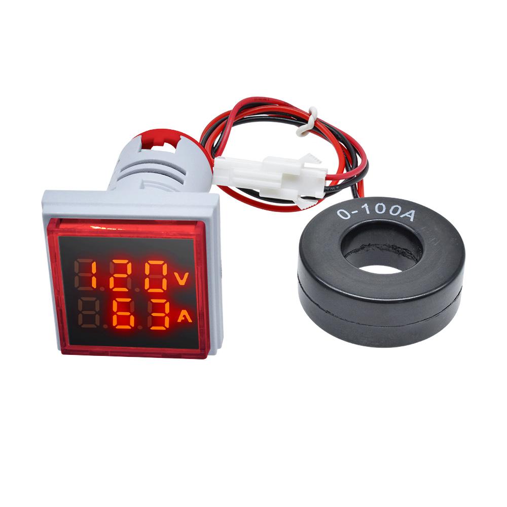 AC 50-500V 0-100A Square LED Digital Voltmeter Ammeter 110V 220V Voltage Current Meter Voltammeter Car Volt Amp Tester Detector