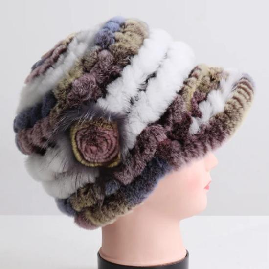 

Бренд Россия Женские вязаные шапки-бини в полоску из натурального меха кролика рекс Зимняя теплая шапка из натурального меха кролика рекс Женская шапка из натурального меха