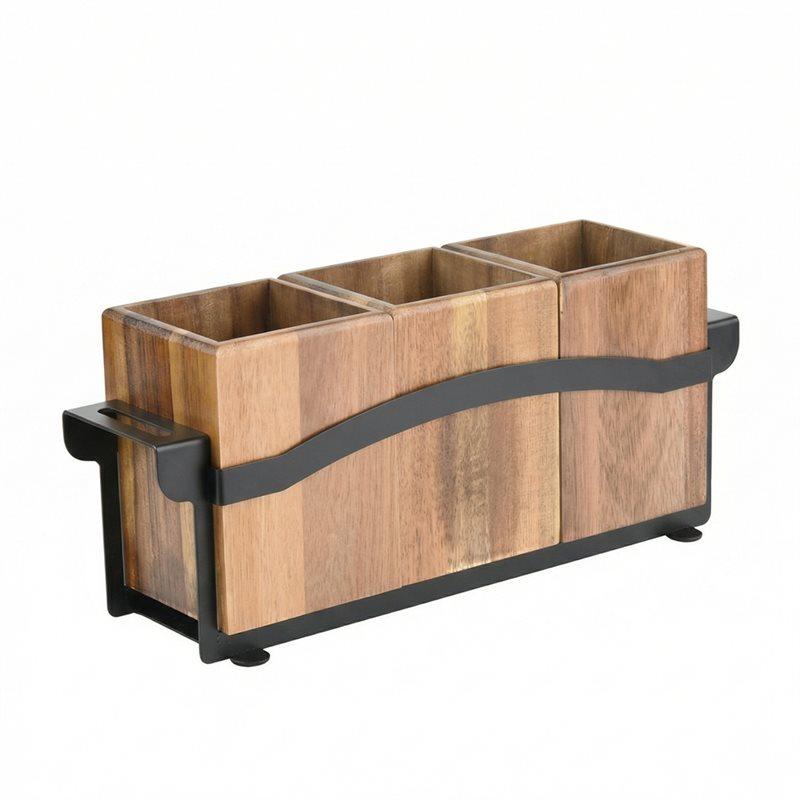 

A25F-Wooden Kitchen Utensil Organizer 3 Compartment Utensil Holder Desktop Wooden Spoon Organizer