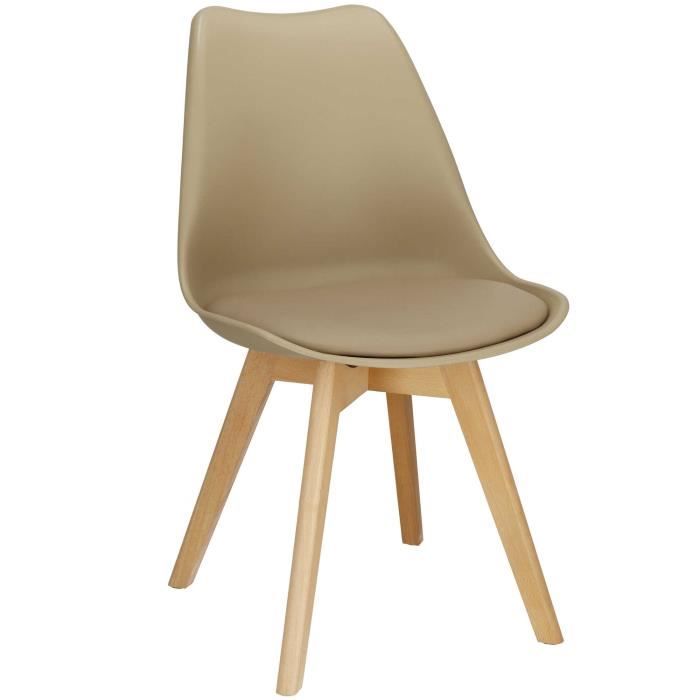 Chaise de cuisine SPRINGOS - Pieds en bois - Assise en PP - Couleur beige