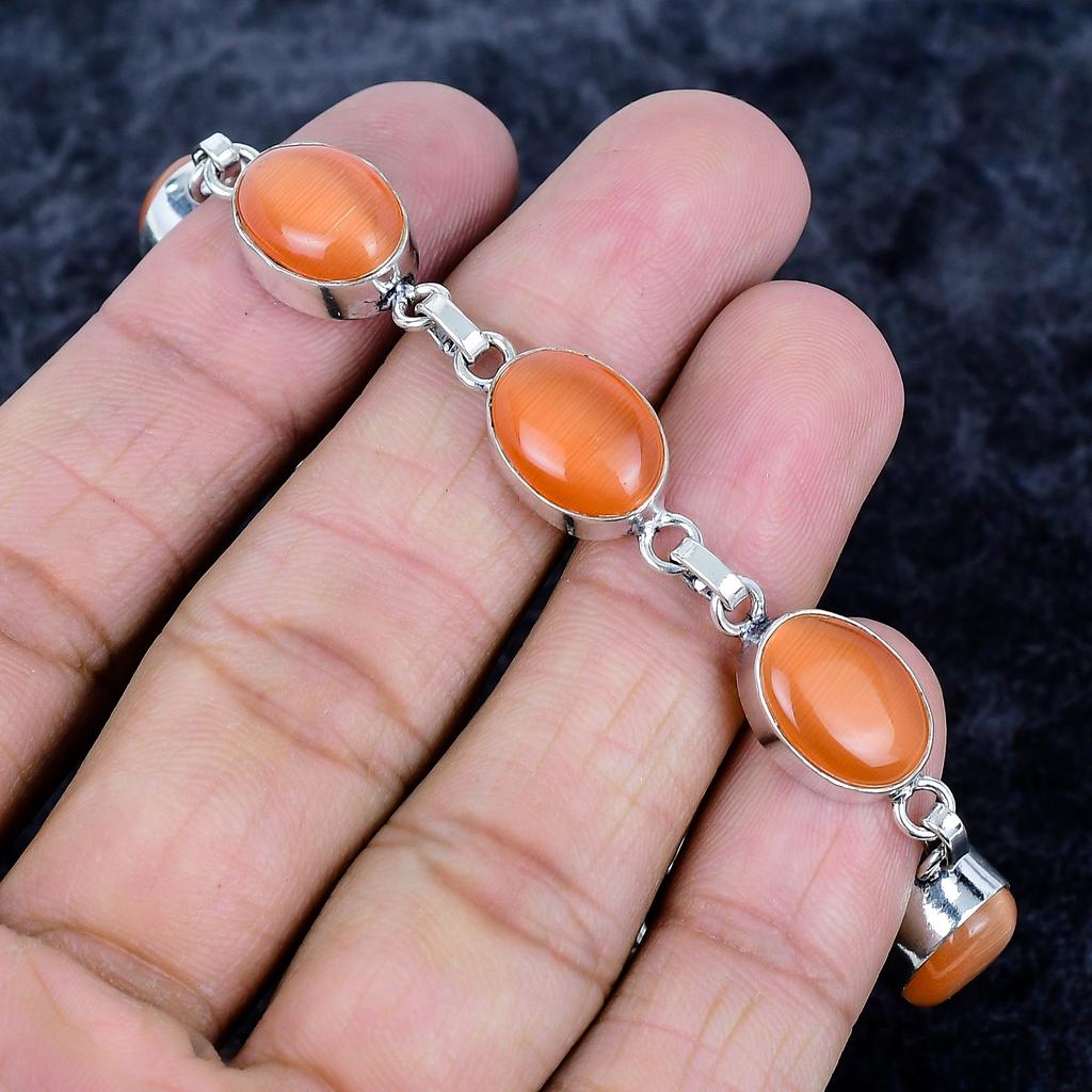Carnelian Gemstone Handmade 925 Sterling Silver Bracelet 7-8" MM-3491
