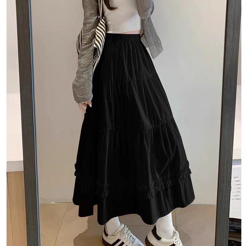 White A-Line Ruffle Midi Skirt - High Waist Summer 2025 Slimming French Style for Women & Petite