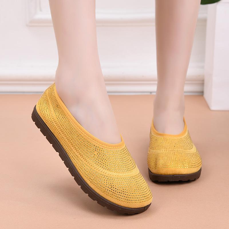 Shoes women's summer new one-pedal round head rhinestone lazy shoes shallow mouth fashionable and comfortable flat women's single shoes