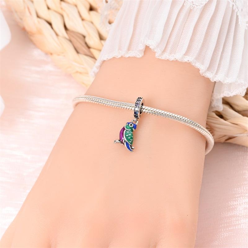 Charms Original Copper Greenfield Parrot Pendant Beads Fit Bracelet Diy Fine Gift Women Delicate Jewelry Accessory