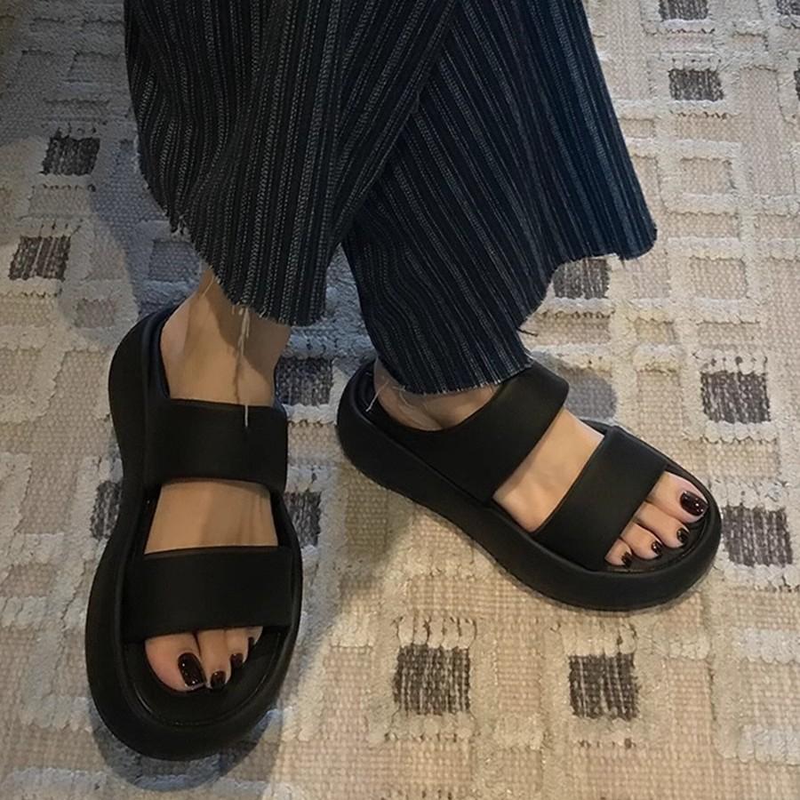 [Uncle Shoes] New maternity beach sandals comfortable cool slippers soft leather one-word drag 2025 outer thick-soled slippers