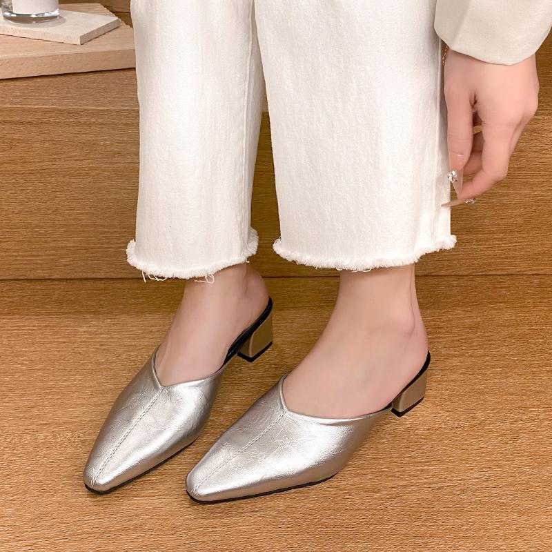 Fashion Sexy Women's Heeled Slippers Designer Mules Shoes 2025 Trend Summer Fad Flip Flops Walking Cozy Slides Dress Sandalias De Mujer