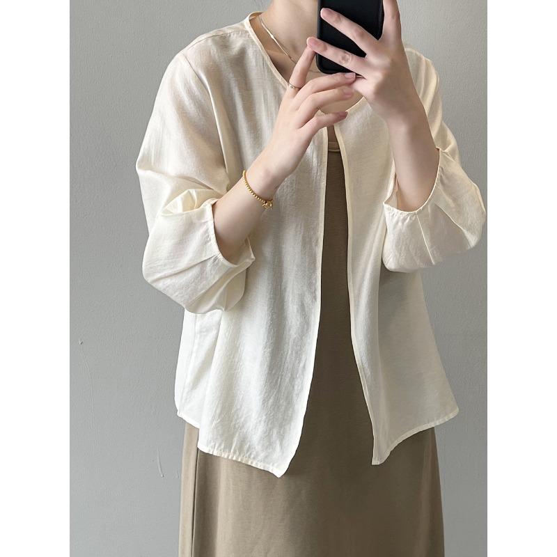 Round Neck One Button Sun Shirt Women's Spring and Summer Loose Cardigan Seven-tenths Sleeve Cardigan