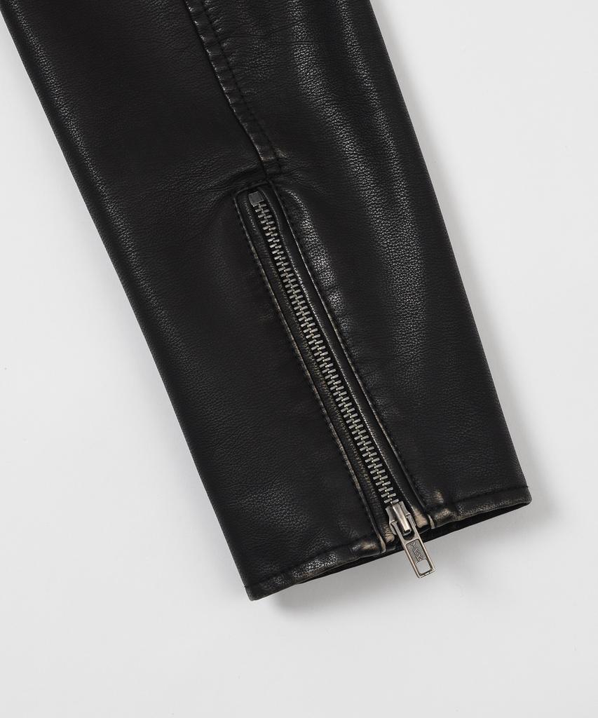 Leftseoul Synthetic Leather Washed Crop Jacket [Black]