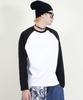 Deumakeu Raglan Color Block Solid Long Sleeve T-Shirt Black & White