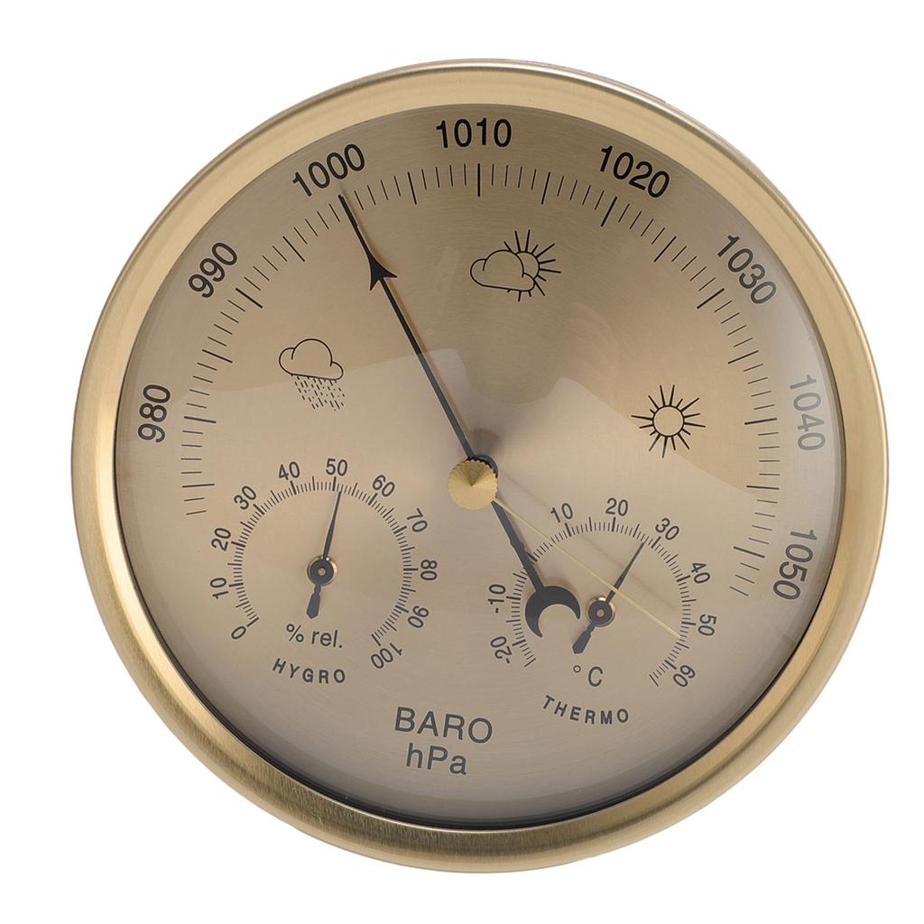 Barometr Higrometr Termometr 3 w  Wiszący na ścianie Złota tarcza Stacja prognozy pogody do domu i biura 130 mm