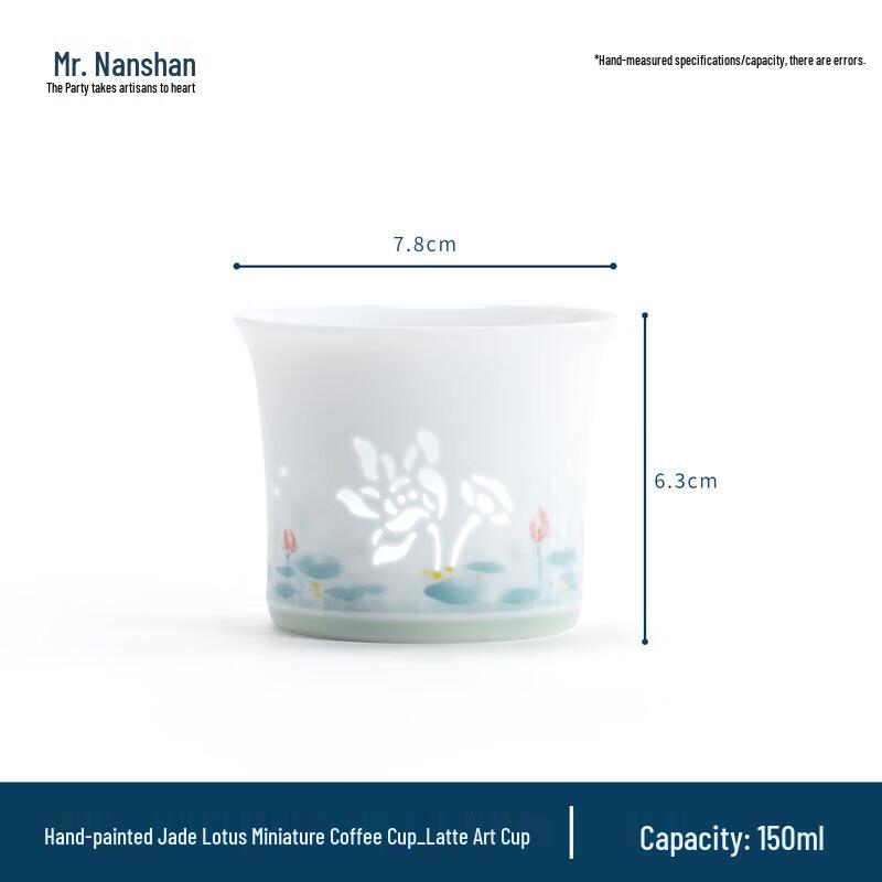 Pan. Ručně malovaný keramický šálek na kávu Nanshan s motivem nefritového lotosu