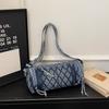 Casual Lady's Mobile Phone Shoulder Bags Simple Small Round Bag Luxury Designer Handbags  Lingge Pattern Denim Crossbody Bag