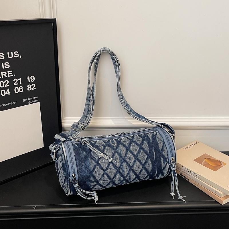 Casual Lady's Mobile Phone Shoulder Bags Simple Small Round Bag Luxury Designer Handbags Lingge Pattern Denim Crossbody Bag