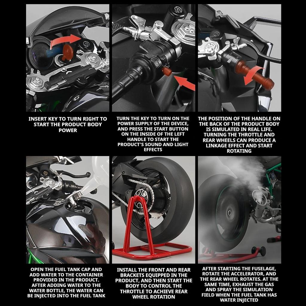 1:6 1:9 Kawasaki H2R Bootable Sprayable Dynamic Alloy Metal Diecast Motorcycle Model Sound And Light Birthday Gift Box For Boy
