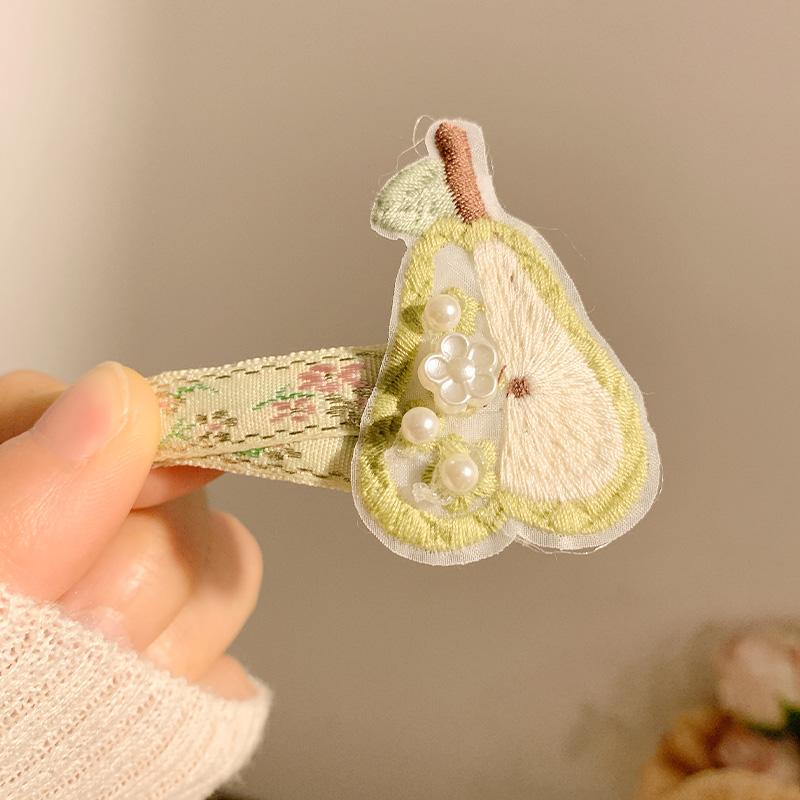 

Новая китайская вышивка яблоко жемчуг заколка для волос женская премиум универсальная заколка головной убор челка на лбу боковой зажим новый