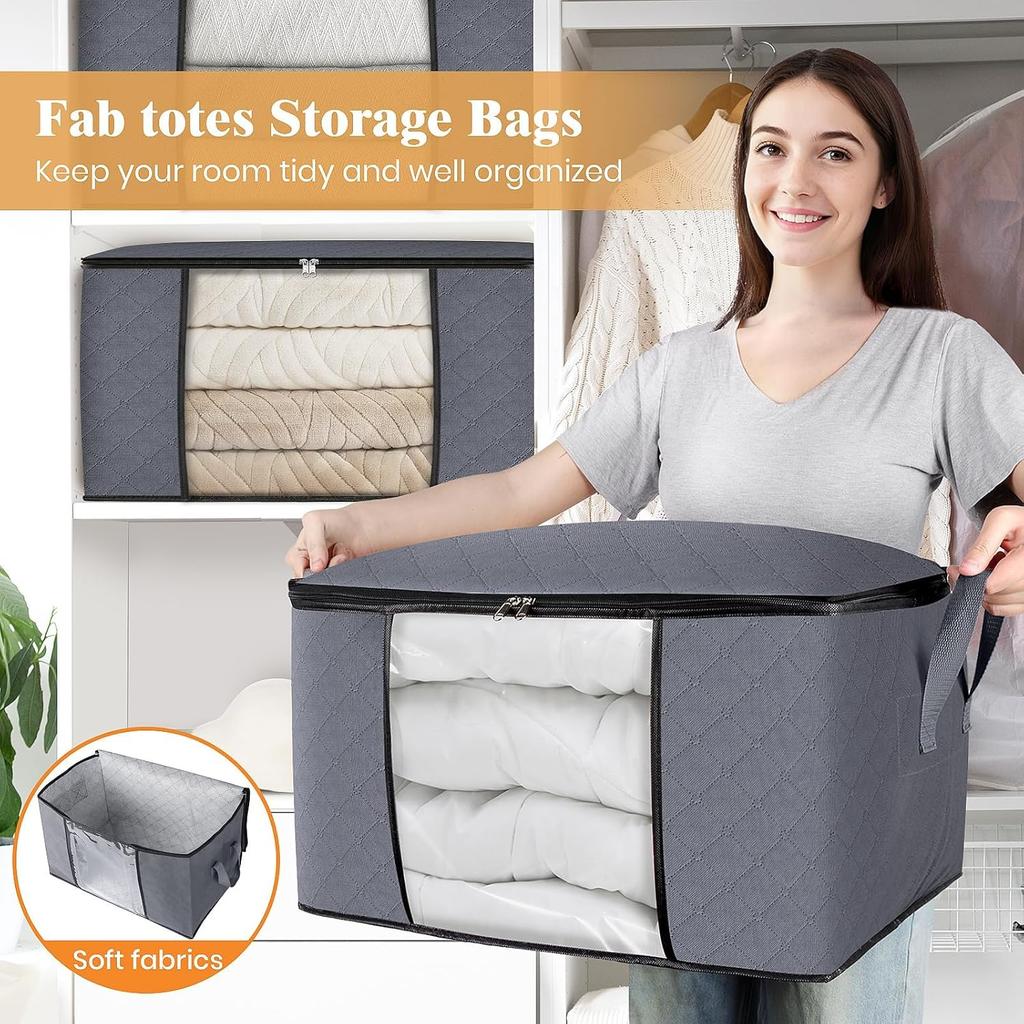 Fab Totes Storage Bags,Clothes Blanket Storage Bins Foldable Closet Organizers with Reinforced Handle for Home Dorm Storage and Organization