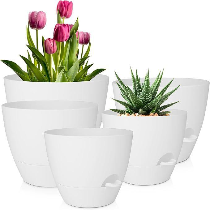 

5pcs/Set Self Watering Plant Pots with Drainage Holes Indoor/Outdoor Gargen Flowers Nursery Planting Pot SET 5pcs