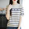 Women Knit T-shirt MODERN NEW SAGA Summer Knitted Shirt Short Sleeve Tees O-neck Patchwork Pullover Knit Tops