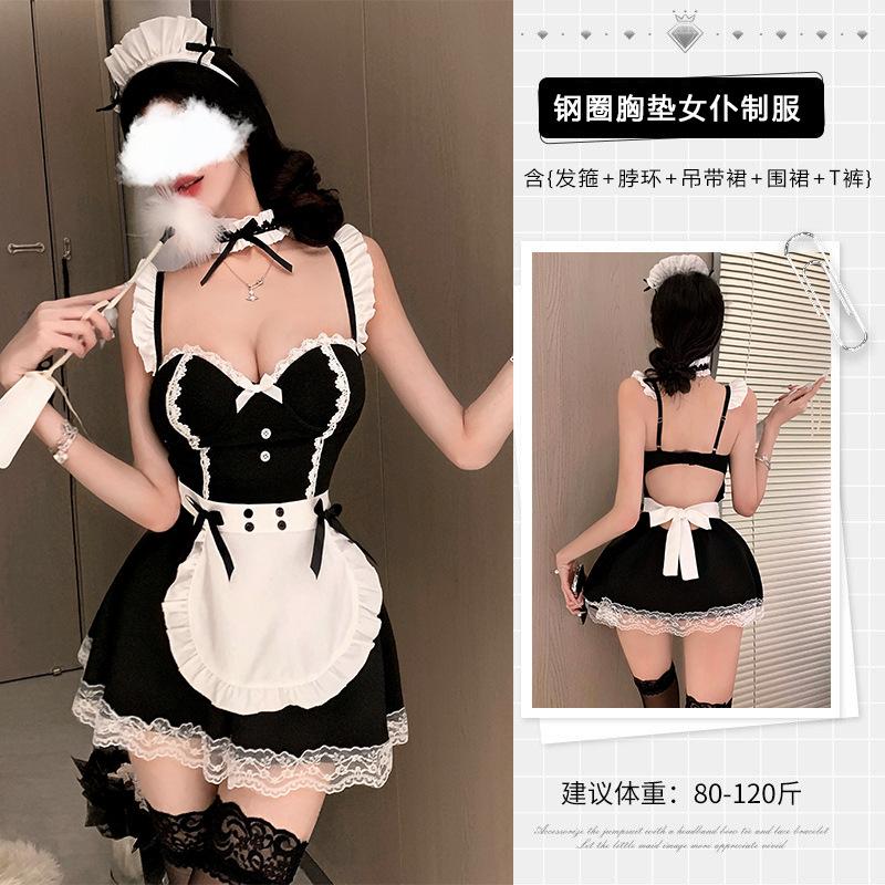 Sexy Dessous sexy süßes Dienstmädchen Stahltablett Raffungen heiß Uniform Versuchung Pyjama Großhandel qqny