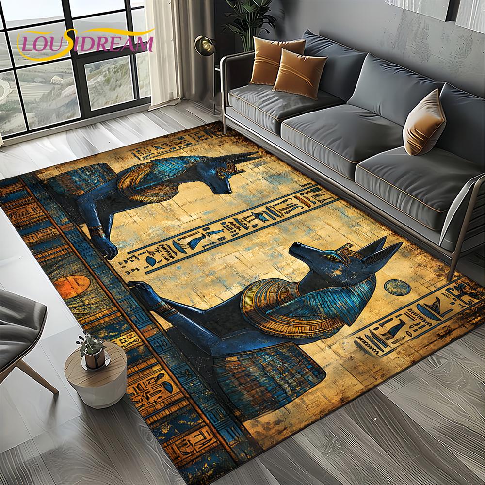 Ancient Egypt Death Anubis Pharaoh Horus Mythology Carpet Rug for Living Room Bedroom Home Sofa,Area Rug Non-slip Floor Mat
