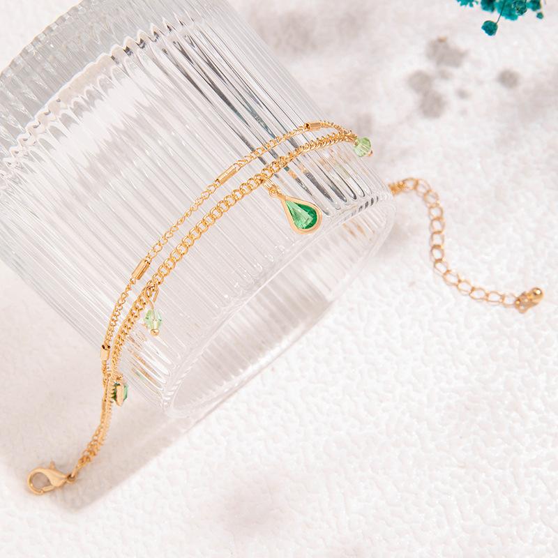 Simple and Stylish Green Diamond-encrusted Water Drop Necklace Alloy Chain Water Diamond Neck Chain