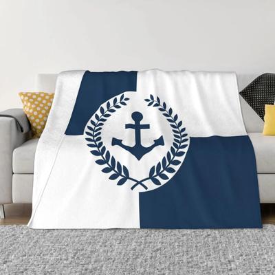 Manta Polar Náutica Azul Marino con Ancla para Sofá del Hogar Estampada Ultraligera Cálida Colcha Ropa de Cama