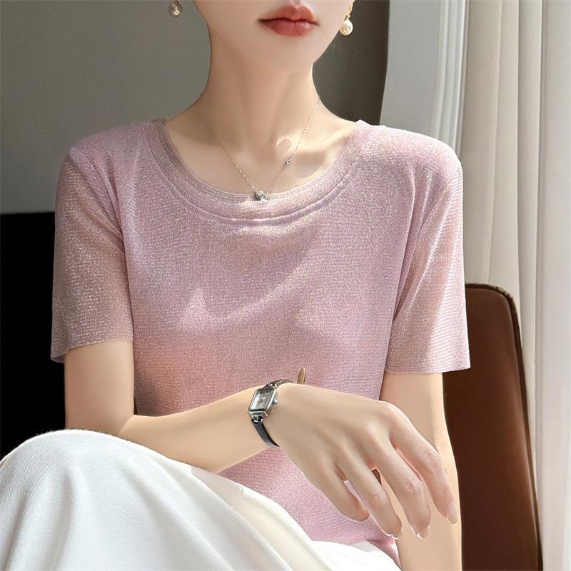 Women's Slimming Mesh Bright Silk Short Sleeve Top