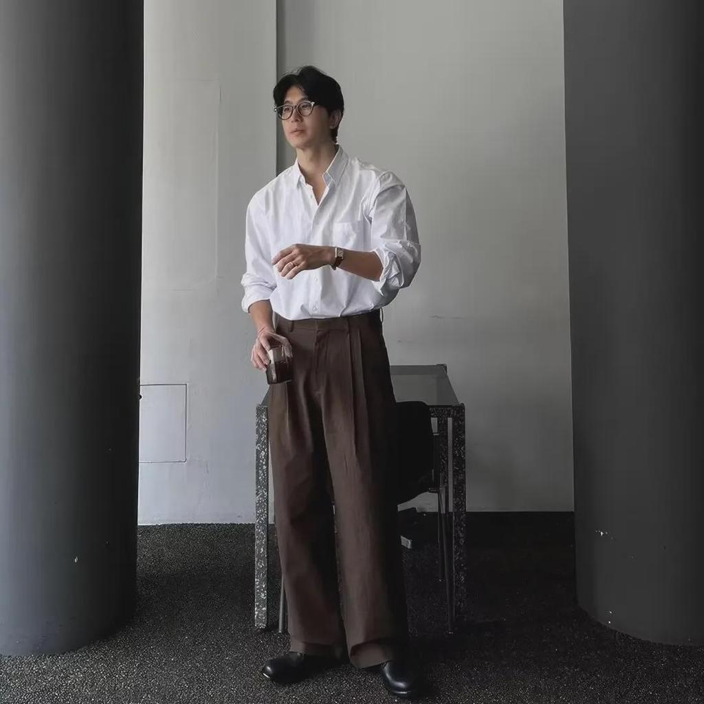 Korean Style Light Luxury Pleated Long-Sleeve Men's Shirt, Versatile Casual Trend for Spring and Autumn 2024