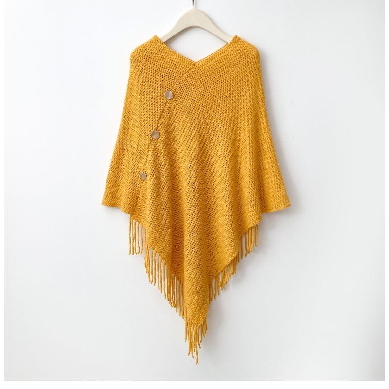 Women's Tassel Shawl Fake Buttons Solid Color Suitable Fashionable Wear Mothers Friends