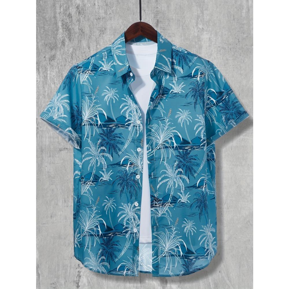 

Гавайская рубашка с принтом кокосовой пальмы, мужская повседневная рубашка на пуговицах с коротким рукавом для летнего пляжного отдыха на курорте, свободная одежда 5XL