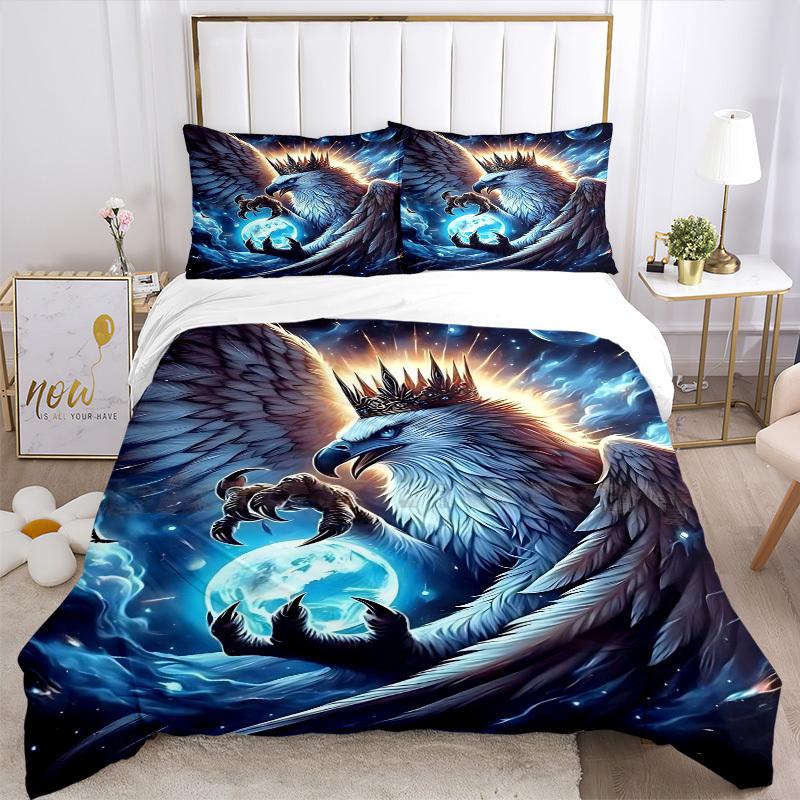 3pcs Eagle Fantasy Art Bedding Set - 1 Duvet Cover + 2 Pillowcases(Core Not Included), Machine Washable Polyester yy251216104
