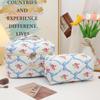 Large Capacity Quilted Floral Makeup Bag - Portable Cotton Toiletry Handbag with Cute Flower Design for Students