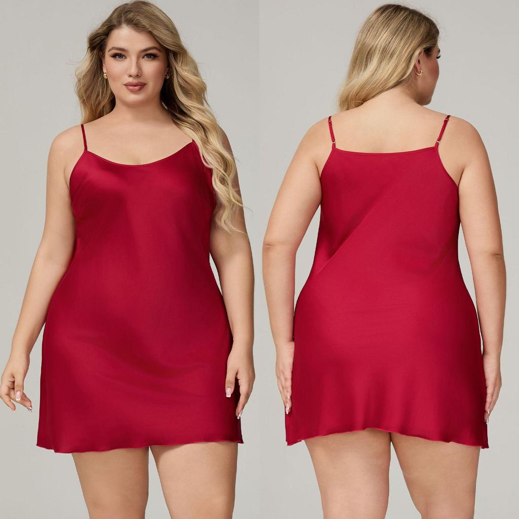 Yaoting Plus Size Spaghetti Strap Satin Chiffon Pajamas for Women - Summer Nightgown Homewear