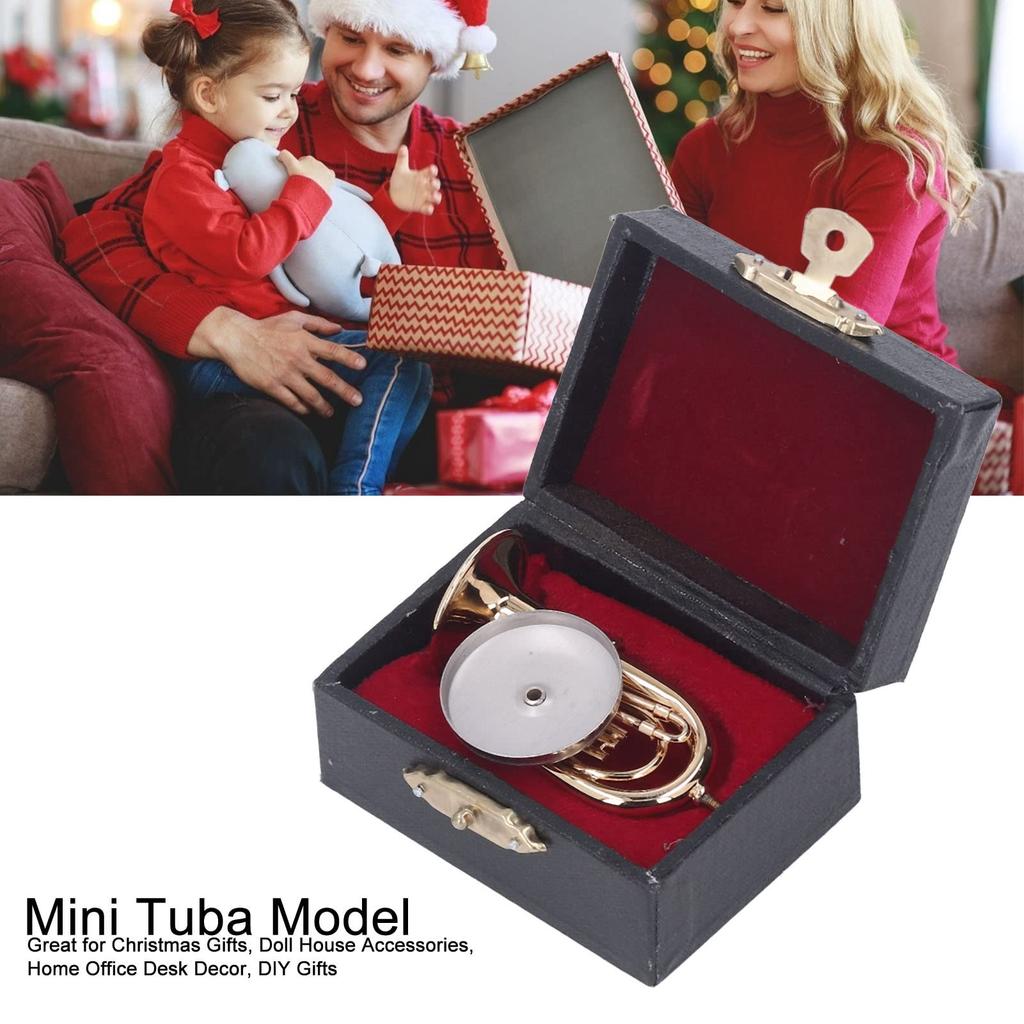 Akozon Miniature Tuba Model Instrument - Brass Gold Plated Euphonium MiniTuba Model Accessory - Gift for Music Lovers