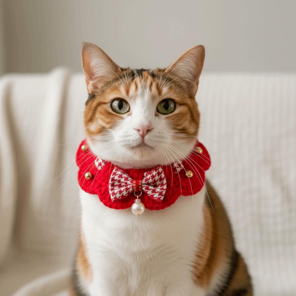 Cartoon Chinese Style Pet Scarf Funny Red Cat Knitted Scarf Decorative Collar Handmade New Year Dog Costume Spring Festival