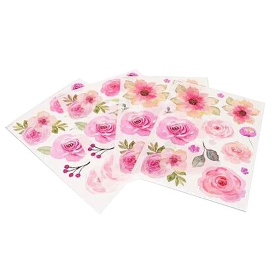 4 Sheets Flowers Wall Decals Watercolor Peony Floral Leaves Wall Stickers Peel And Stick Wall Decor for Girls Bedroom Nursery Classroom Living Room