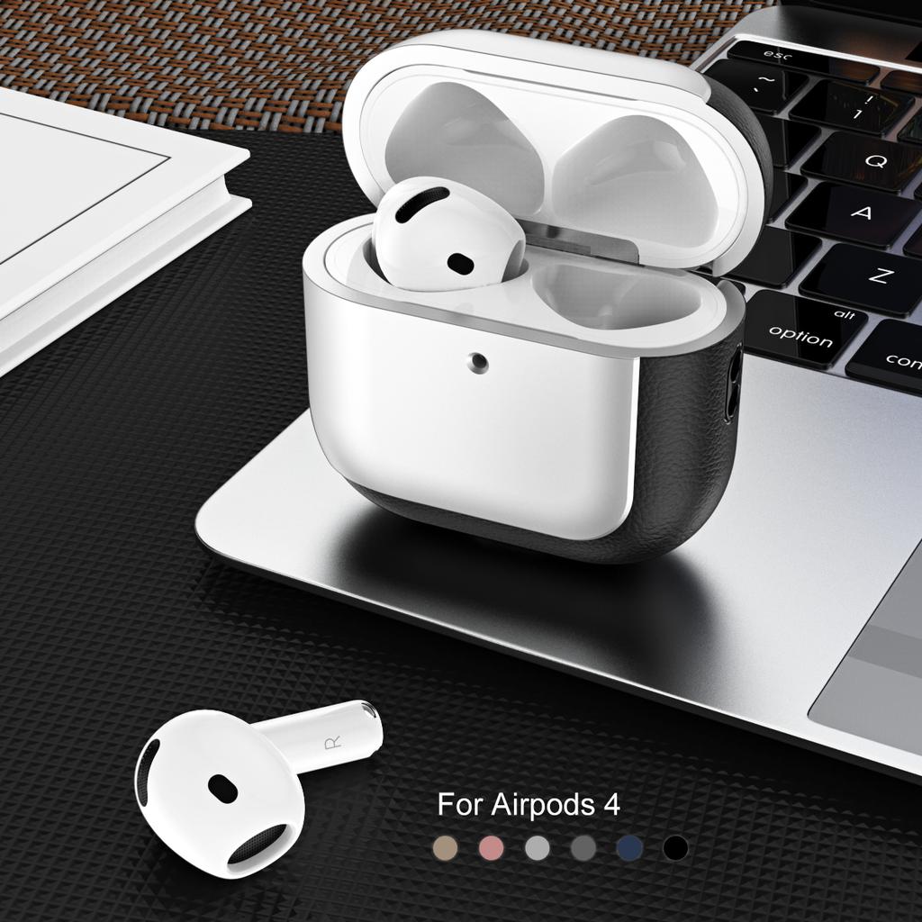 For AirPods 4 with ANC TPU Case Electroplating Litchi Texture Fall Prevention Earphone Cover with Lanyard