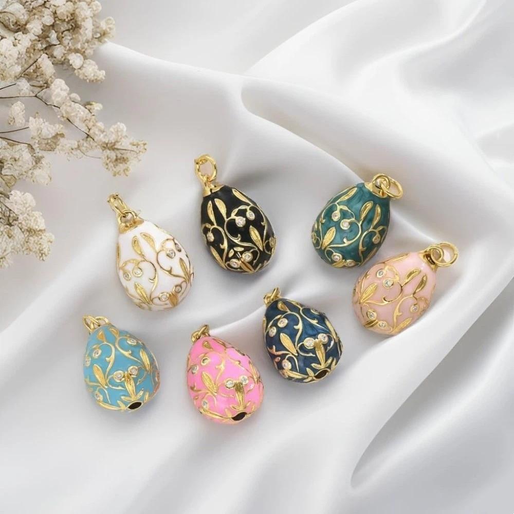 Copper Easter Egg Crystal Pendant Bohemia Necklace Pendant Colorful Enamel Pendant  Party