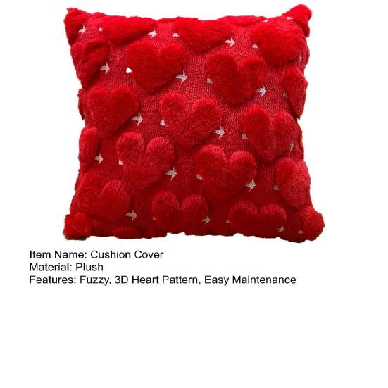 Red Heart Cushion Cover Plush Love Heart Throw Pillow Cover Romantic Fuzzy 3D Heart Pillow