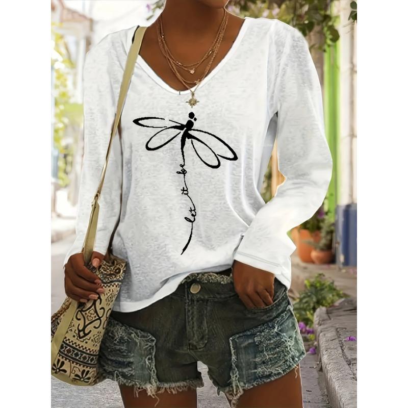 Women's V-Neck Long-Sleeve T-Shirt - Layering Basic with Medium-Stretch Fabric, Opaque Casual Blouse for Spring Summer Fall,