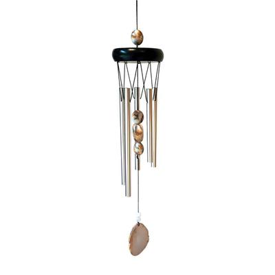 [A2343] - Silver Beige 'Zen Attitude' Wooden Chime - 51x8 Cm