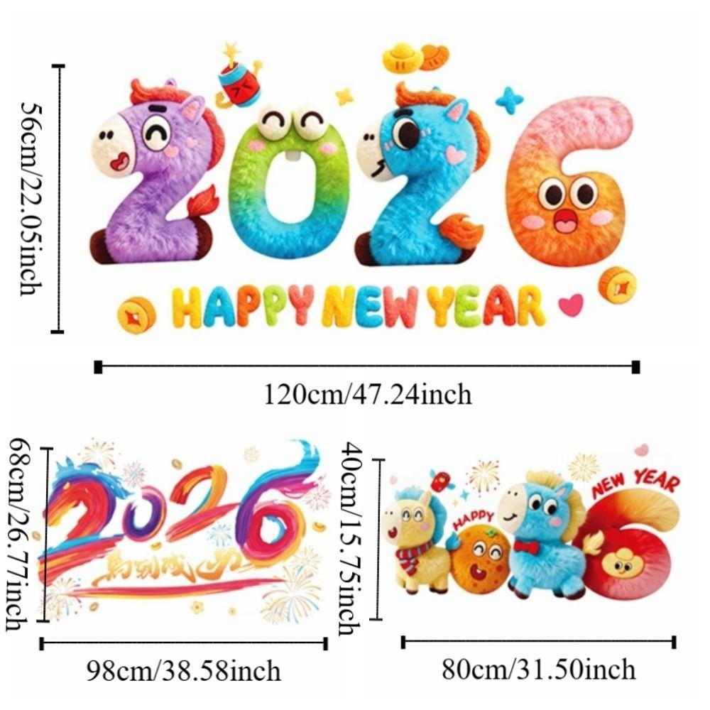 Large Size Glass Electrostatic Film 5D 2026 Horse Year Stickers New Year Window Stickers  Household