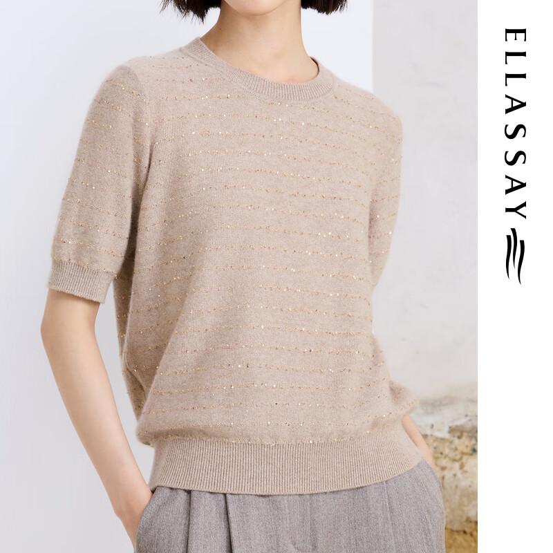 ELLASSAY Women's Sequined Cashmere-Blend Short-Sleeve Knit Top