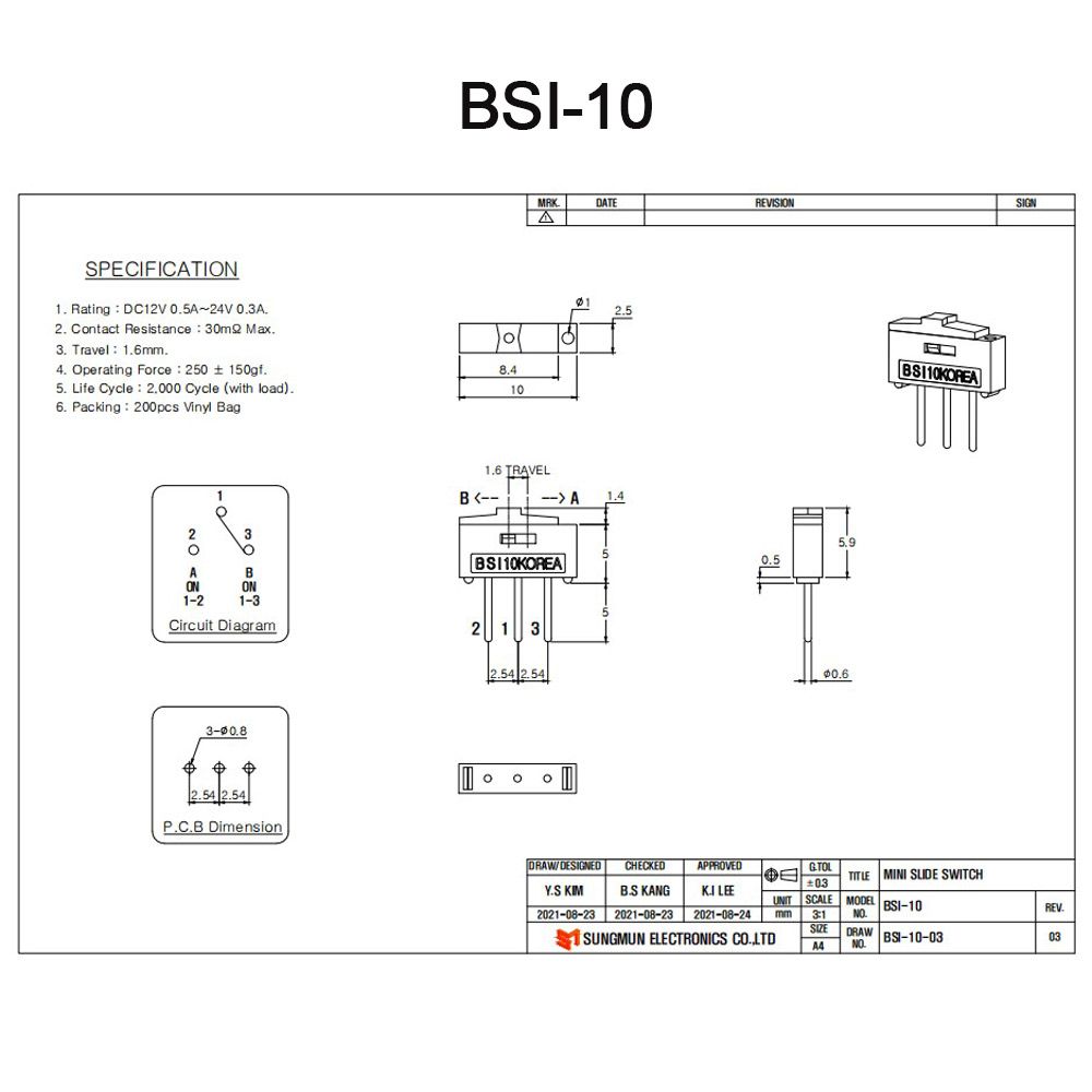 5PCS Professional DC12V 0.3A Red Toggle Switch BSI-10/BSI-10H Slide Switch 1P2T