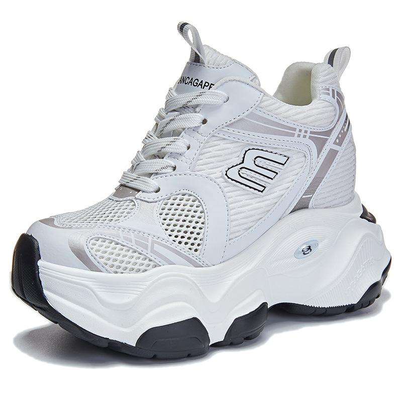

Thick-soled heightening 9CM dad shoes women s summer new mesh breathable casual shoes small sports shoes 34 белый