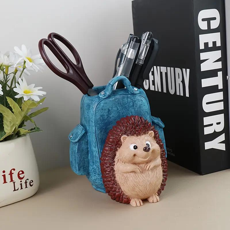 Adorable Hedgehog Resin Pen & Pencil Holder - Compact Portable Desk Organizer with Painted Finish (Blue,One Size) синий