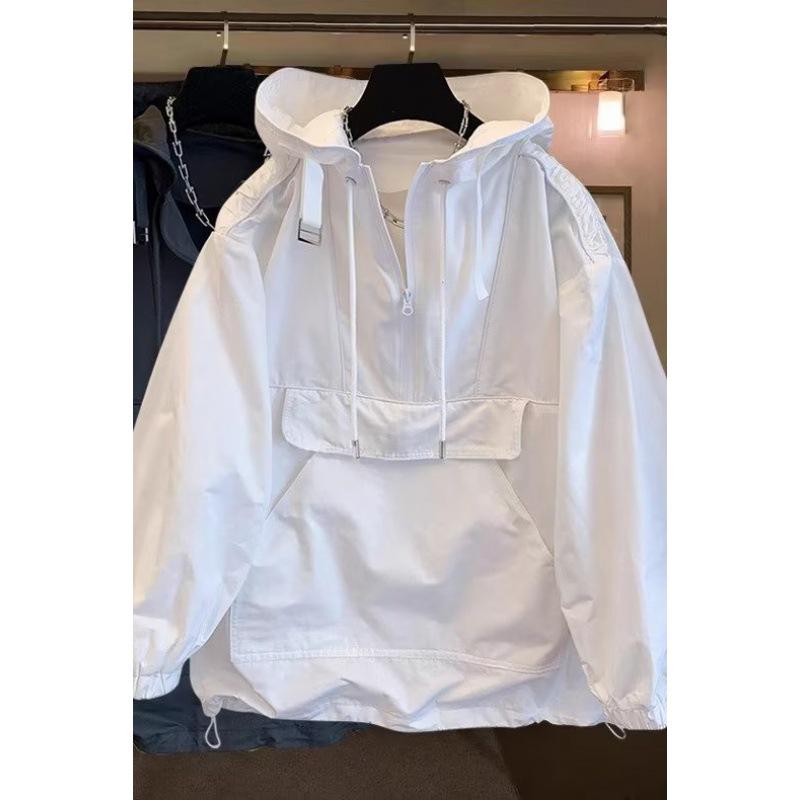 Geacă cu glugă pentru bărbați în stil japonez cu buzunare mari - Croială largă, îmbrăcăminte de lucru casual pentru primăvară și toamnă.